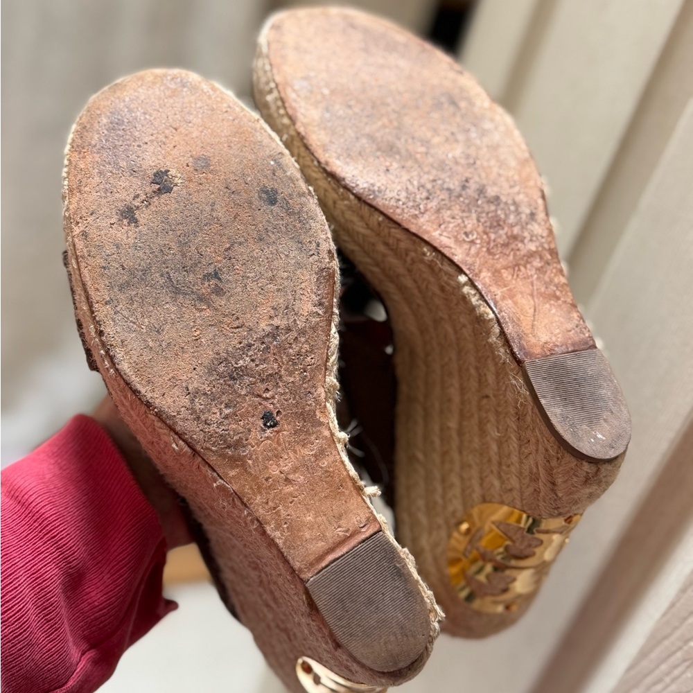 Tory Burch Dark Brown Espadrille Wedge Sandals with Gold Logo - Picture 5 of 5